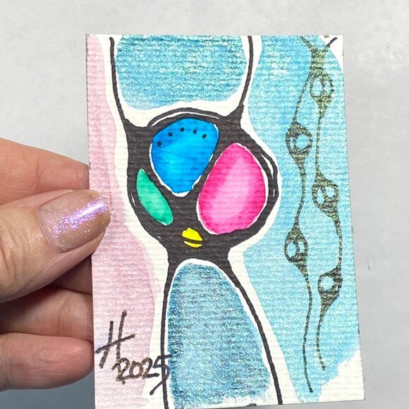 ACEO Original Neurographic Art Watercolor Mixed Media Artist Card ATC - Picture 2 of 3